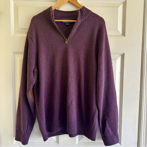 Vineyard Vines Purple Merino Blend Elbow Patch Pullover Sweater Men L Preppy - Picture 1 of 5